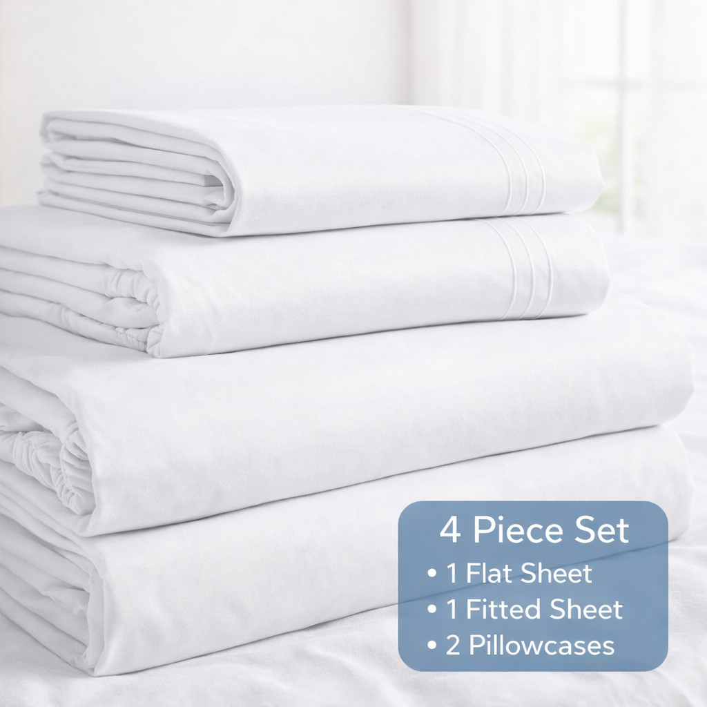 Queen Bed Sheet Set White 4 Piece Microfiber Sheets Deep Pocket Wrinkle Free