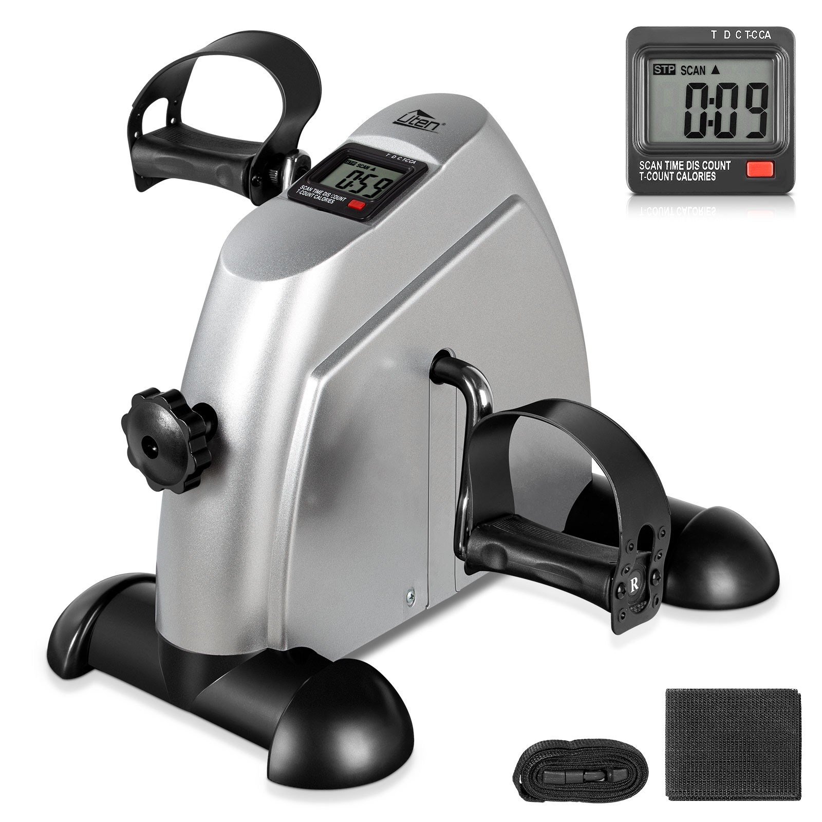 Portable Mini Exercise Bike, Under Desk Stepper Arm & Leg Cycle with LCD, Silver