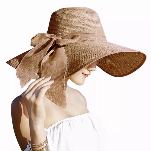 Womens 5.5 Inches Big Bowknot Straw Hat Large Floppy Foldable Roll up Beach