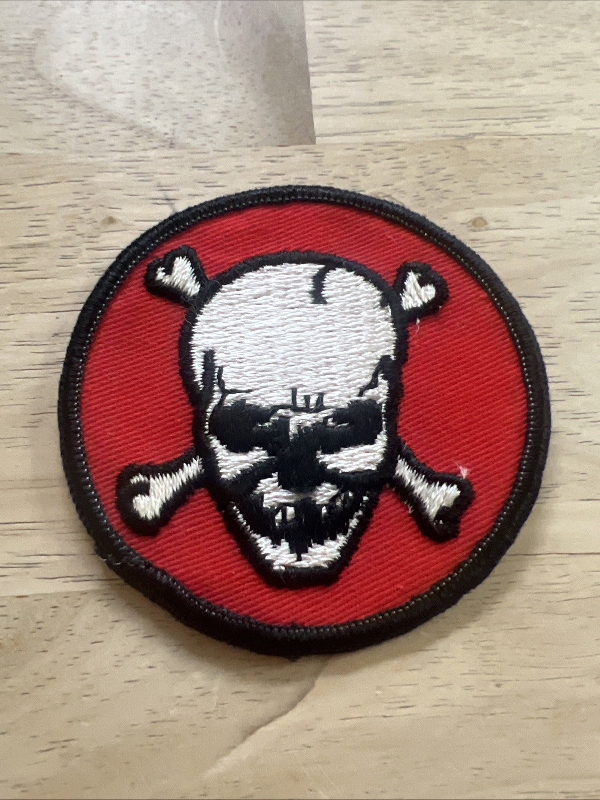 Vintage Style Embroidered Skull & Cross Bones Patch – Red/Black Biker Patch
