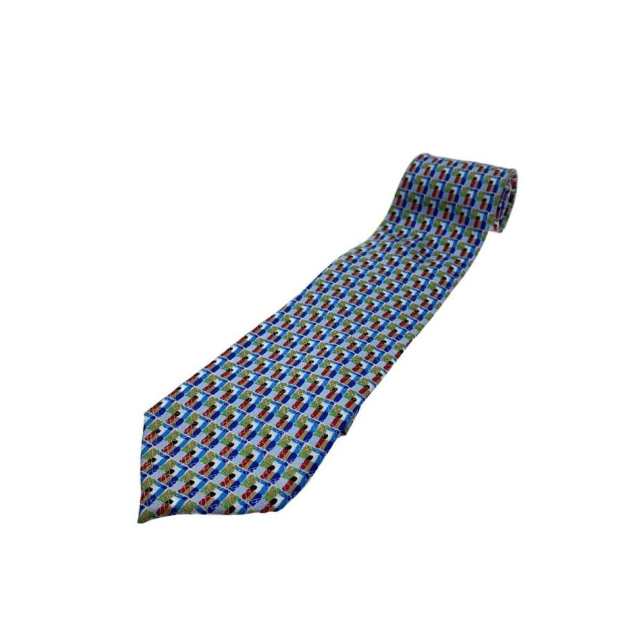 FERRAGAMO Silk Tie Necktie Multicolor Geometric Italy Very Good