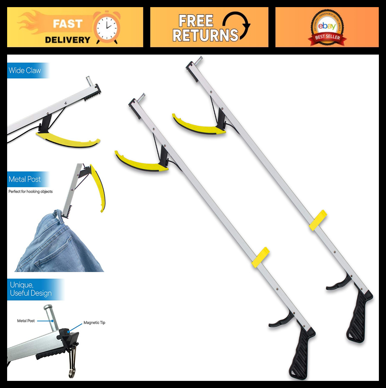 2-Pack 26-Inch Featherweight Reacher Tool - Lightweight Grabber for Easy Reachin