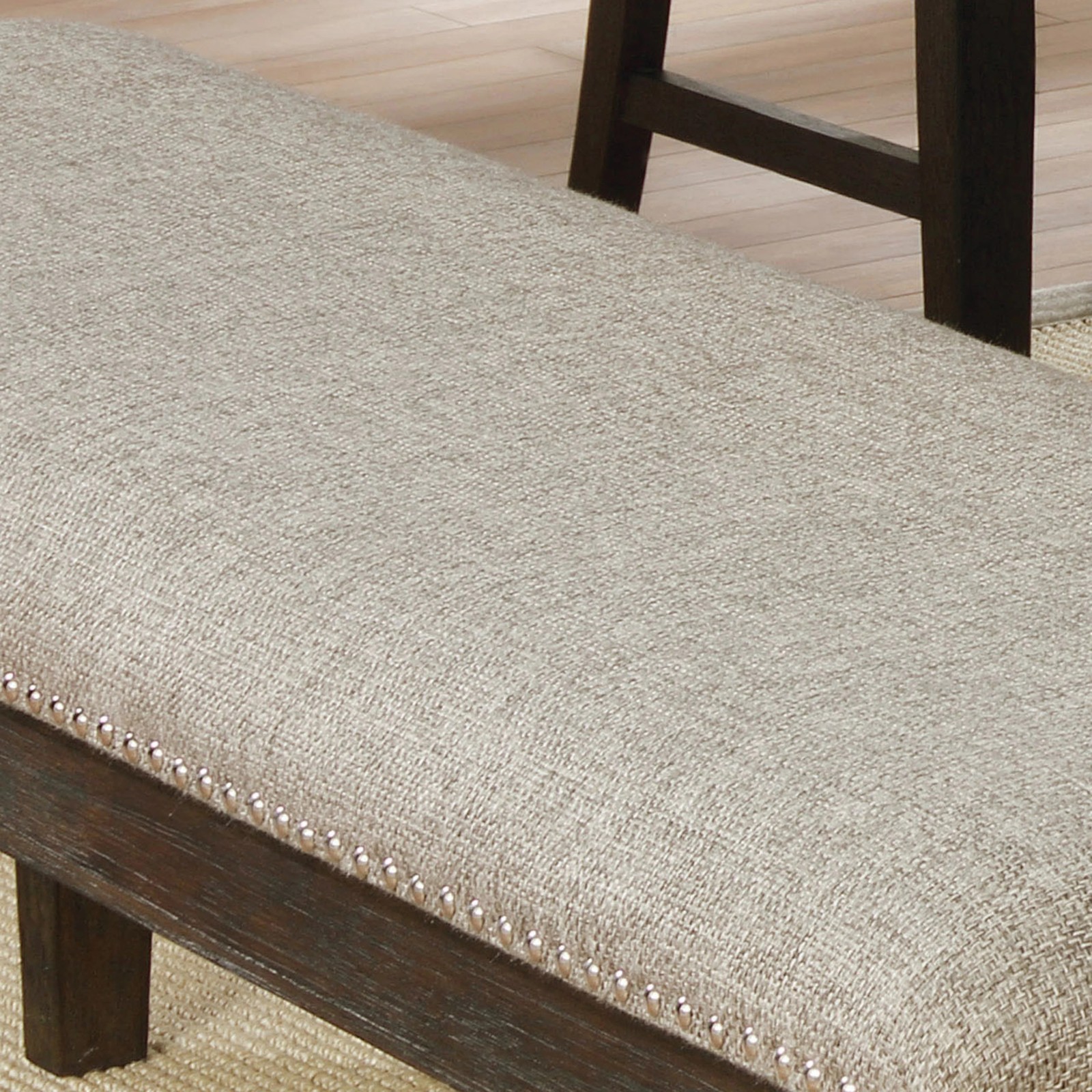 Transitional 1pc BENCH Only Espresso Warm Gray Nail heads Solid wood Fabric Up