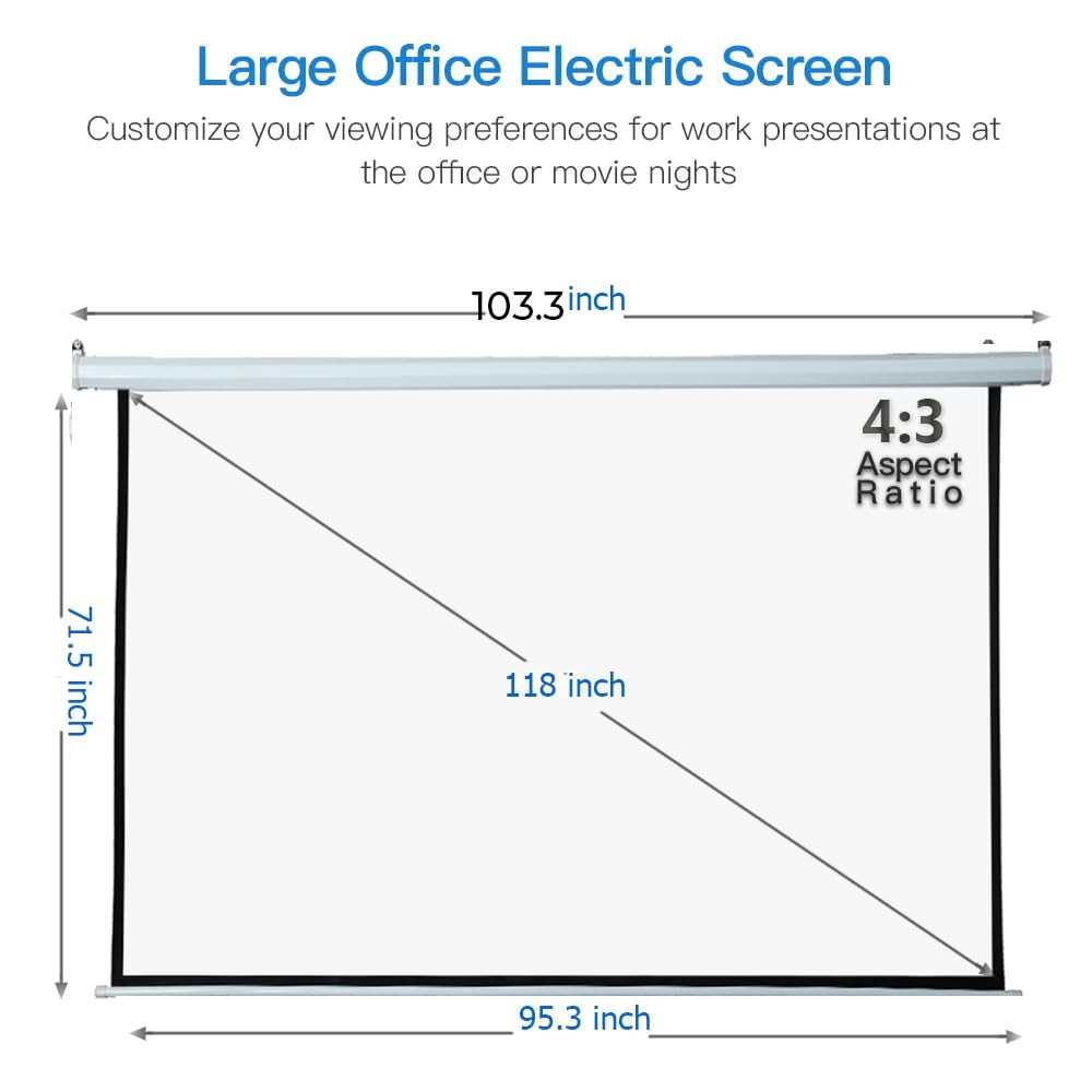 Auto Motorized Projector Screen with Remote Control, 120 inch, 4:3 Aspect Ratio,