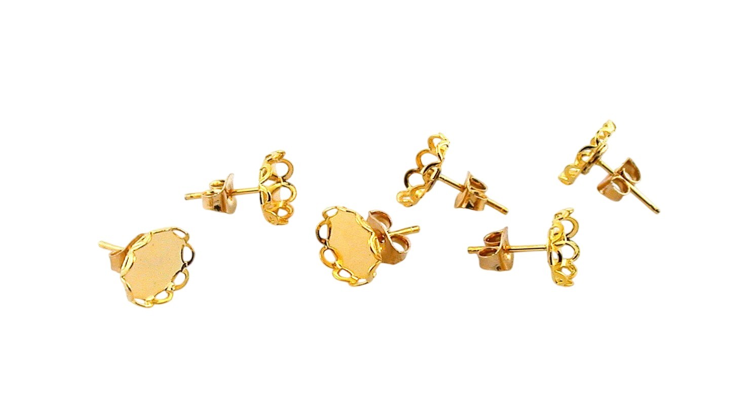 Six Pair Old New Stock 9x7 Oval Goldplated Post Nut Bezel Cab Earring Finding