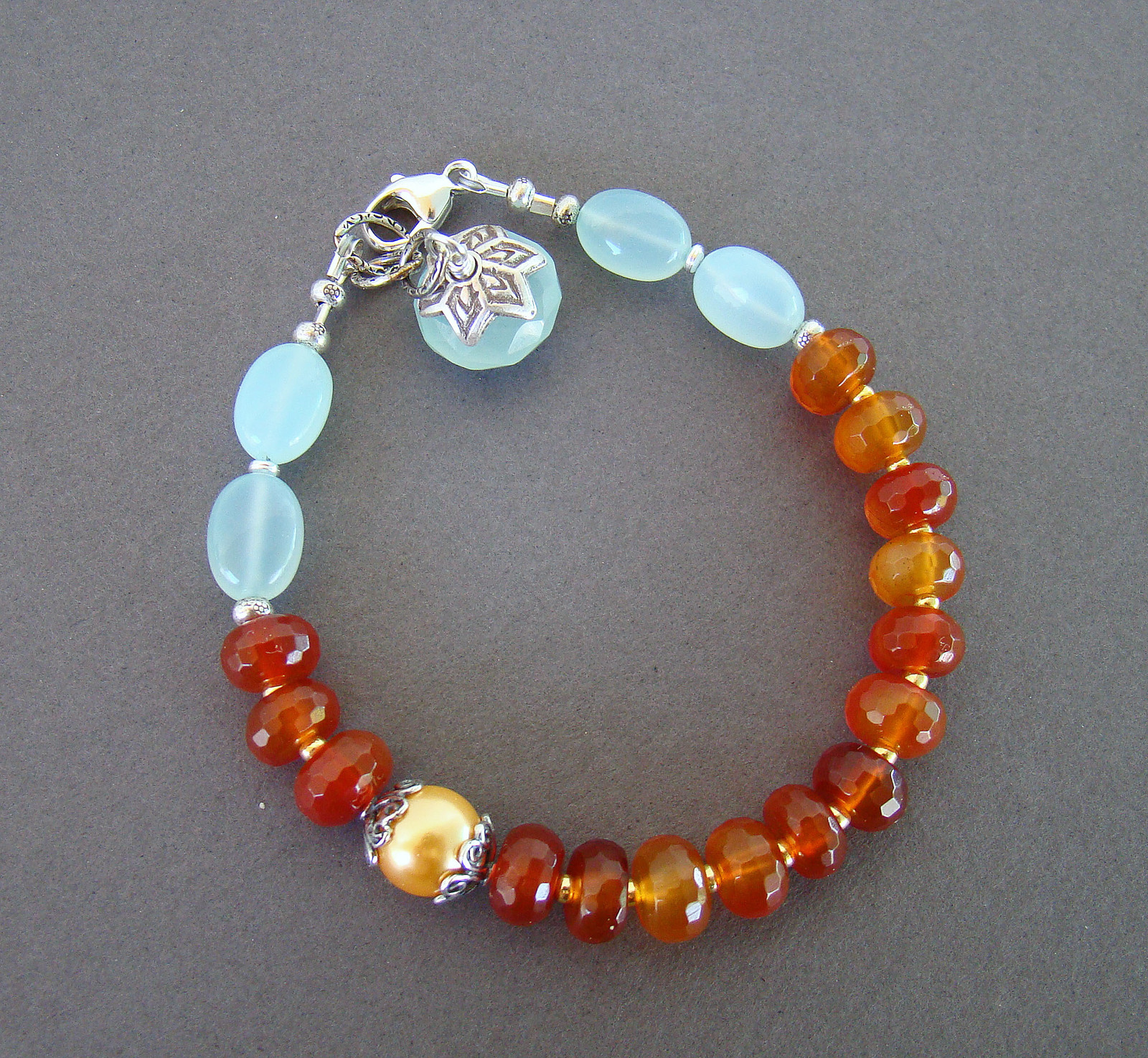 U&C Sundance Carnelian, Ocean Blue Chalcedony, Pearl & Sterling Silver Bracelet