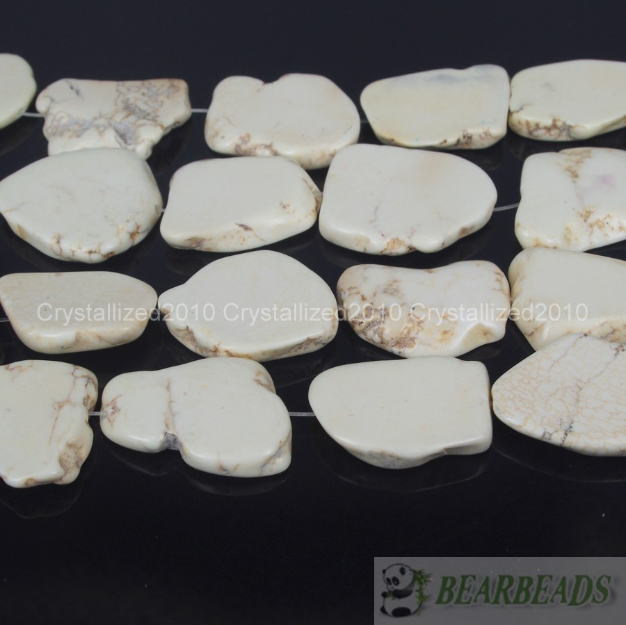 Natural White Turquoise Gemstone 25mm - 30mm Freeformed Nugget Sliced Beads 16"