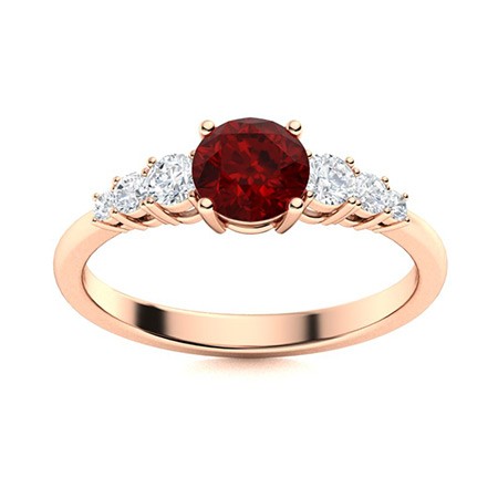 Round Garnet Stone Solitaire with Accents January Ring Sterling Silver