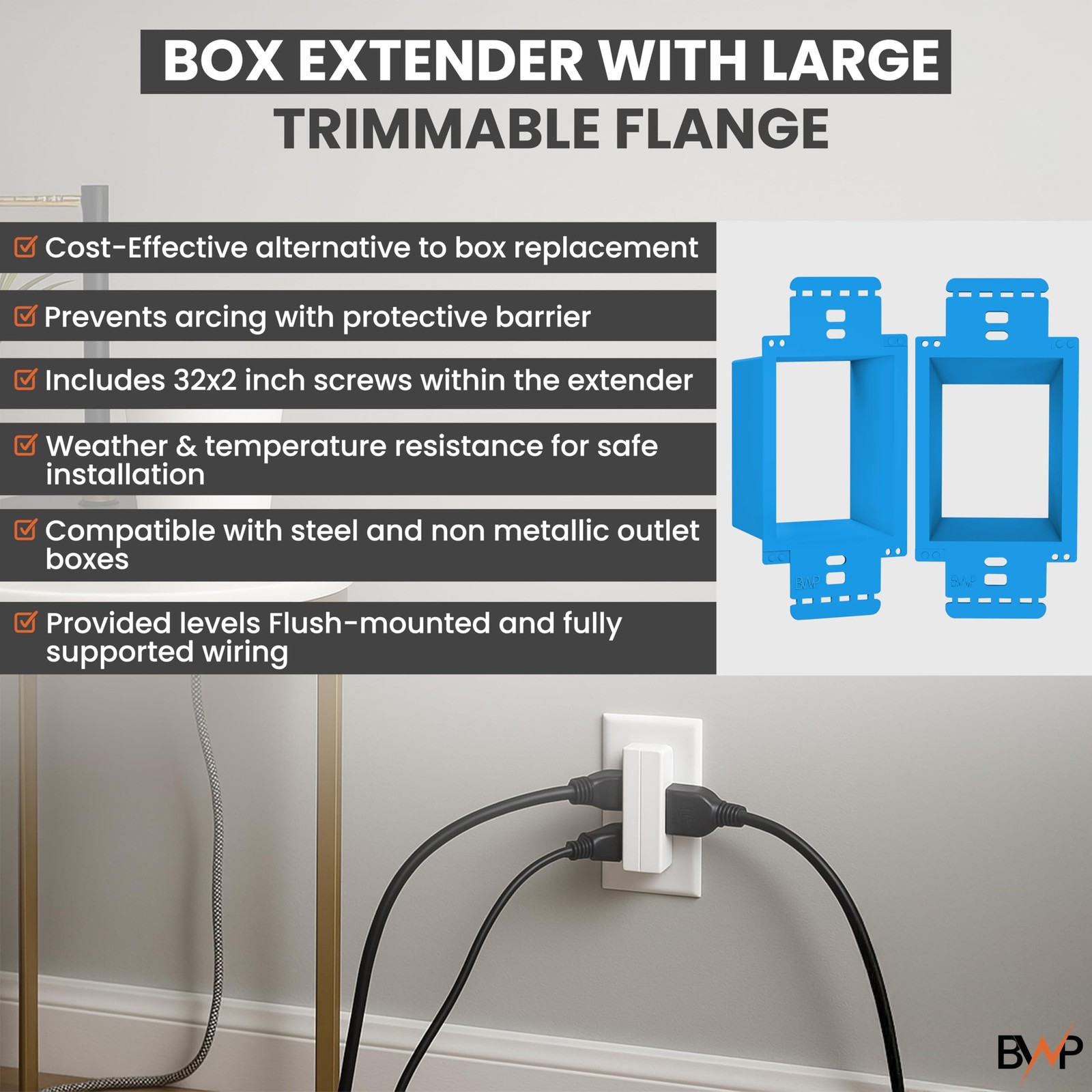 BWP 1 Pack Electrical Outlet Box Extender 1 Gang - Electrical Box Extender wi...