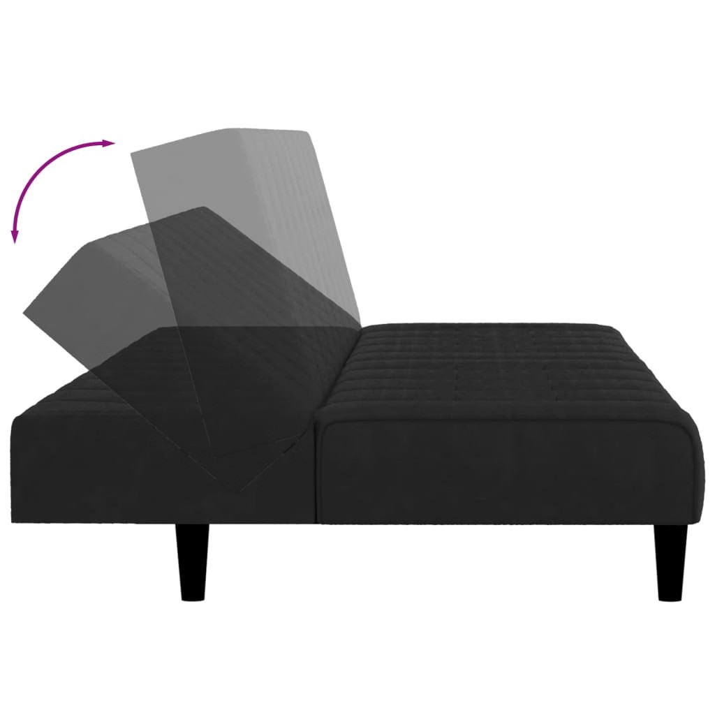 Sofa Bed Black Velvet 2-Seater Convertible Changes form easily