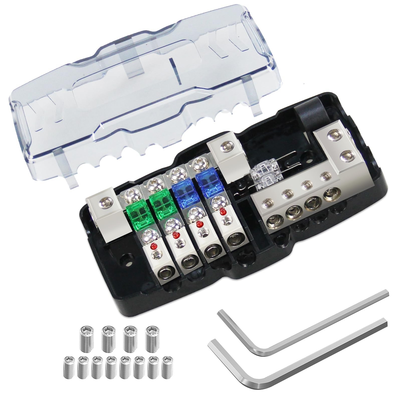 Fused Power Distribution Block Car Audio 4 Way MIDI (Mini-ANL) Fuse Block 12V...
