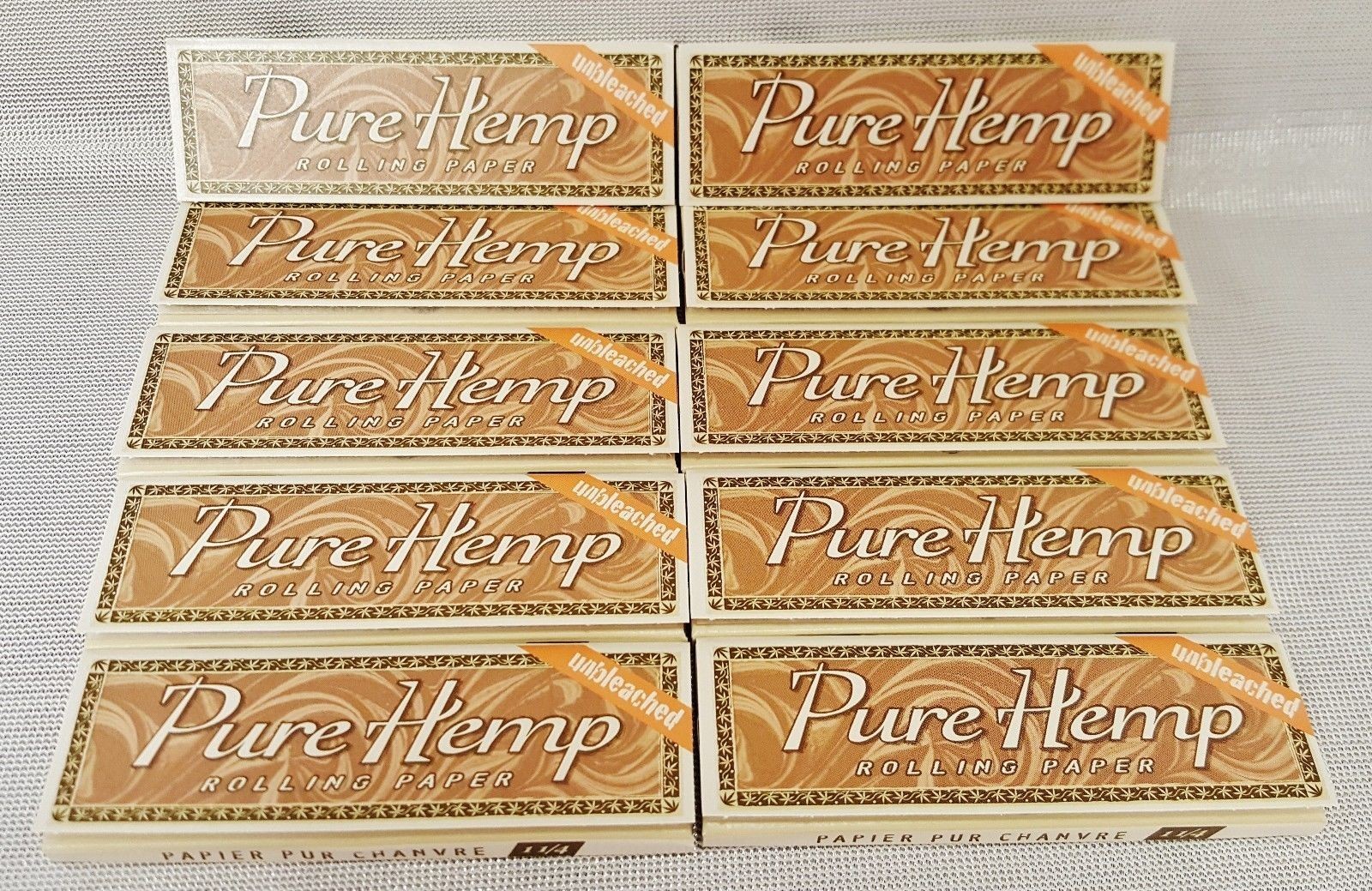 10 Packs Pure Hemp Unbleached 1 1/4 Gummed Rolling Papers 50 Per Pack