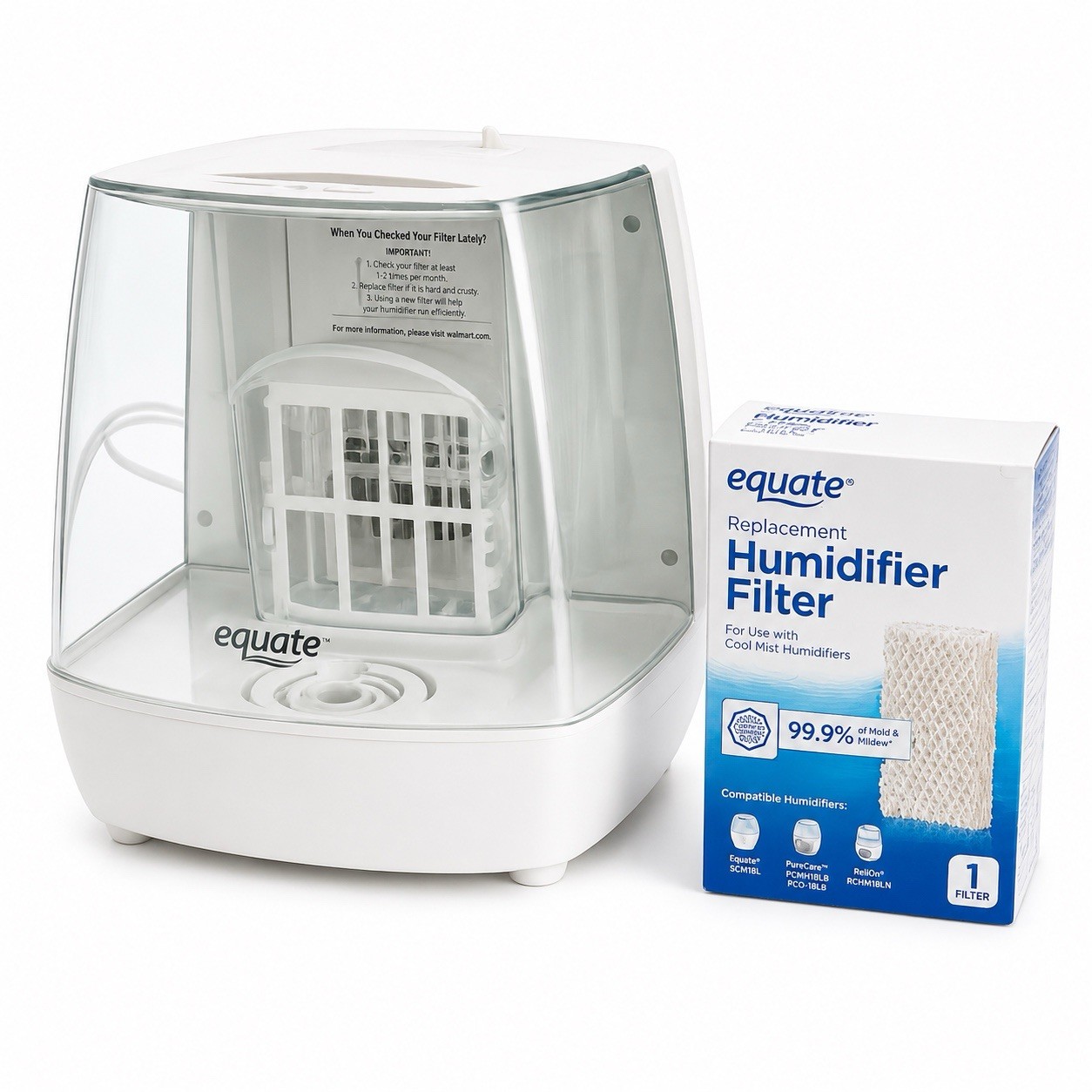 Equate Cool Mist Humidifier w/ NEW Replacement Filter Tested & Working