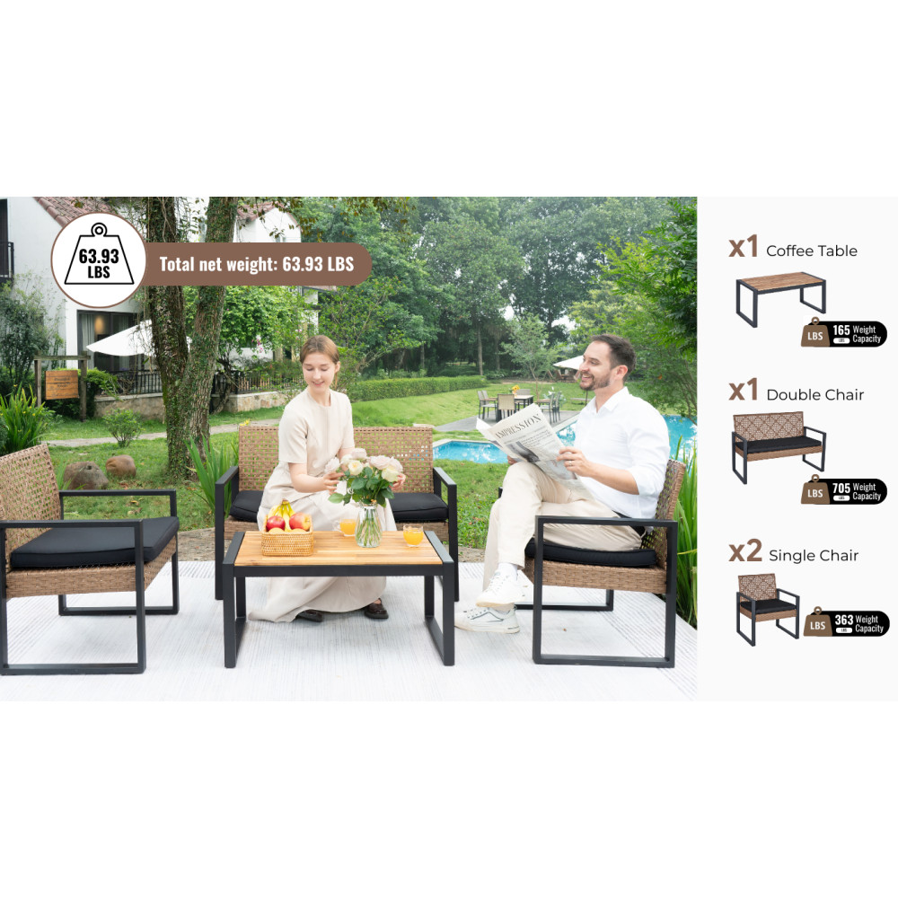 Patio Furniture Set Acacia Wood Table Top Morden Black & Light Brown