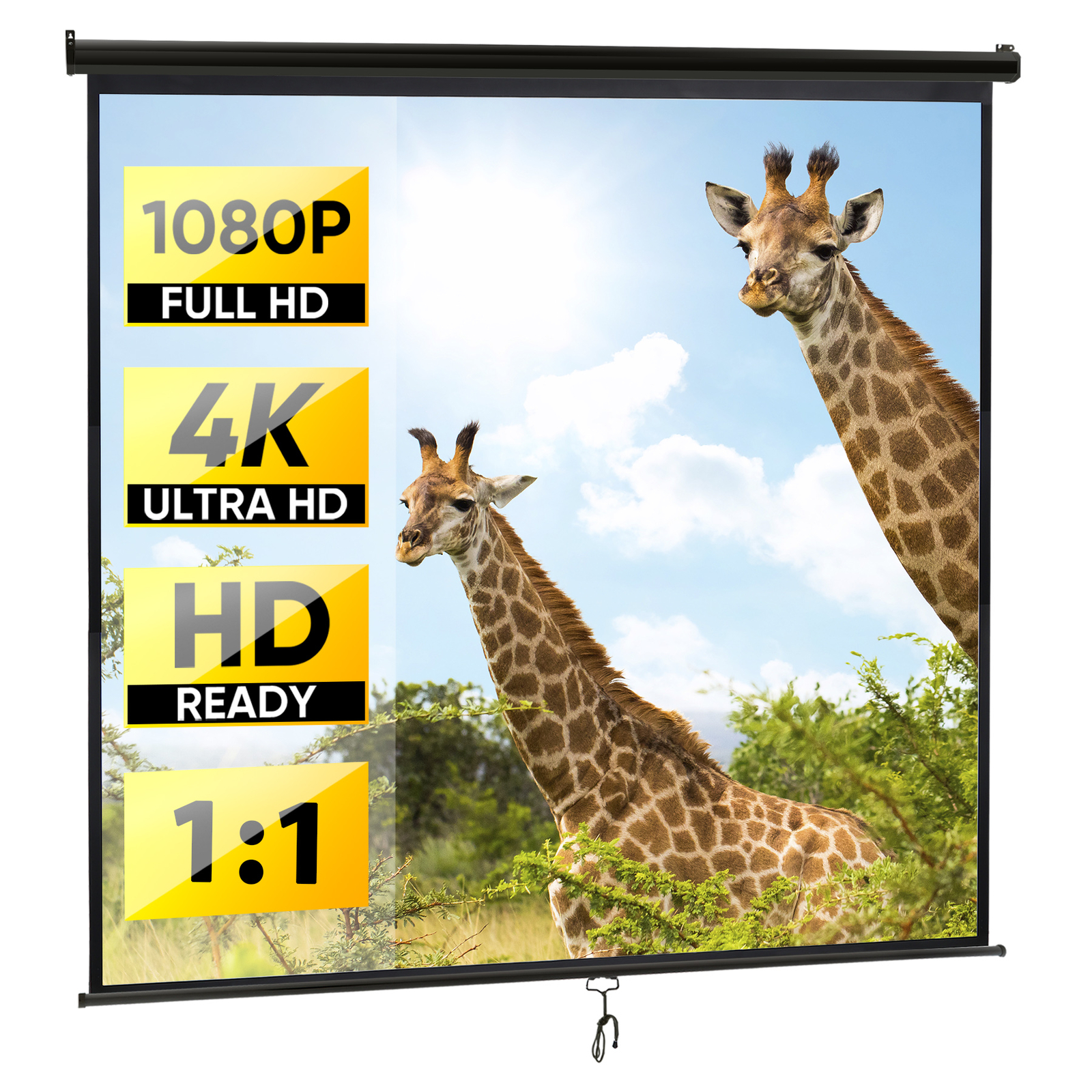 120" 1:1HD Diagonal Dimension Pull Down Projection Screen HD Movie Theater Black