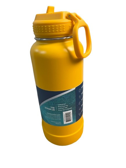 Takeya Water Bottle 32 oz Screw On Flip Top Straw Lid Handle Clementine Yellow