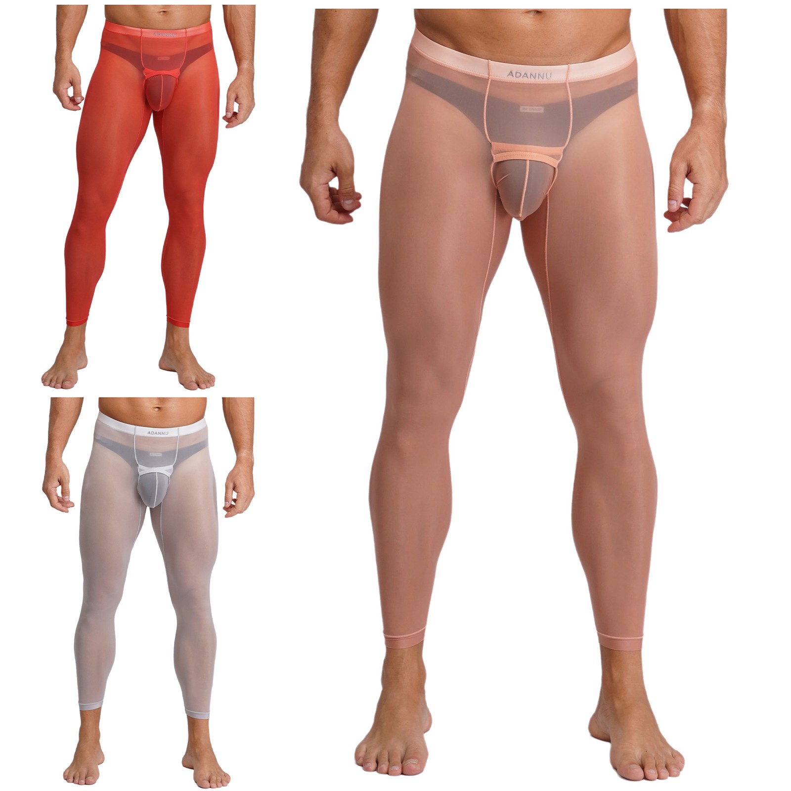 Men's Stretchy Sheer Yoga Leggings Bulge Pouch with Opening Elastic Waistband