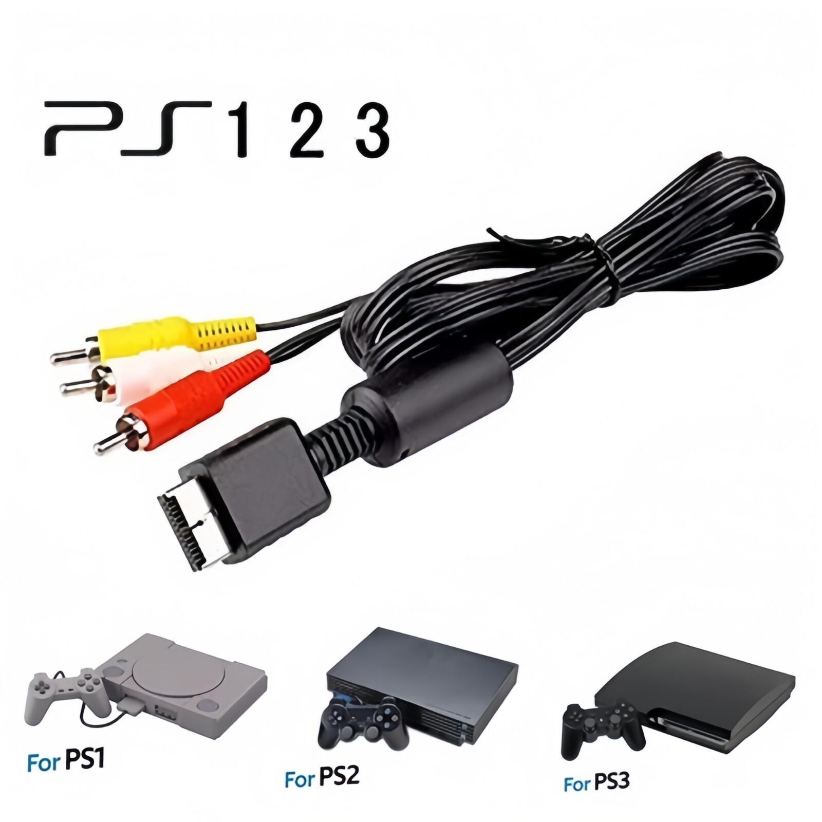 1.8M RCA AV Audio Cable Lead Cord For Sony PS1 PS2 PS3 Console HDMI Adapter USA