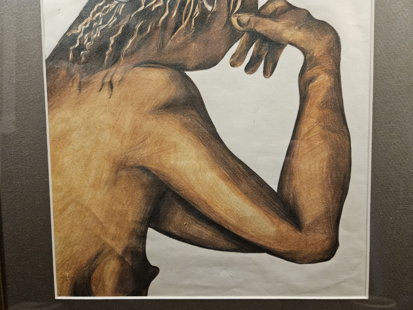 STRIKING EXPRESSIVE FEMALE PROFILE ORIGINAL MIXED MEDIA FIGURATIVE DRAWING