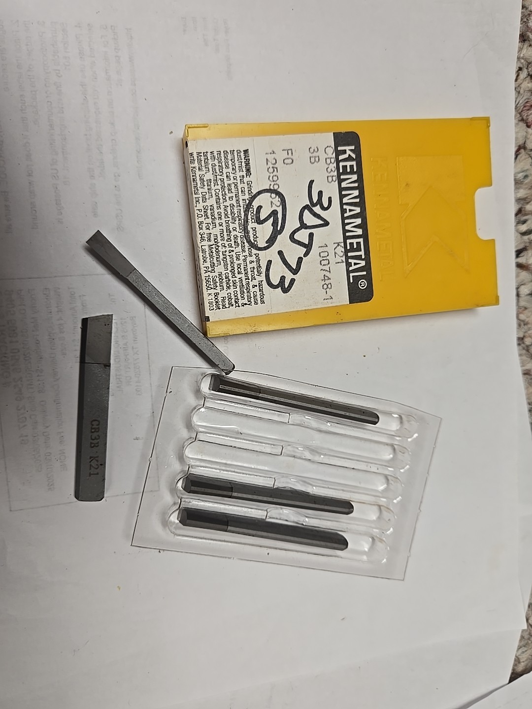 New Kennametal CB3B K21 Carbide Inserts - Pack of 5