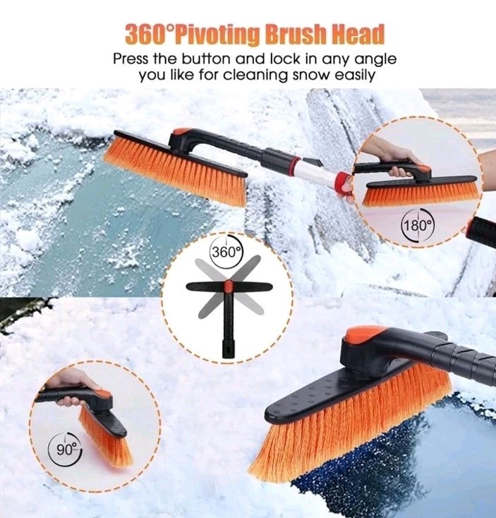 Extendable 47.2" Ice Scraper Snow Brush Windshield Window Snow & Ice Brush Kit