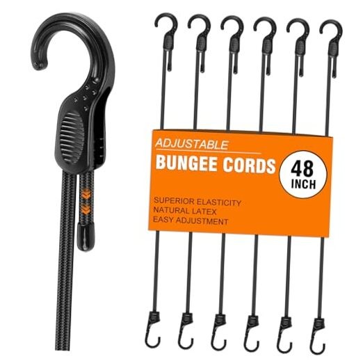 Adjustable Bungee Cords with Hooks 6 PCS Elastic Bungee Straps Easily 48 Inch