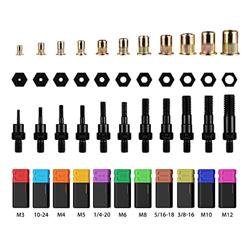17" Rivet Nut Tool, Hand Rivet Tool Kit with 11 Metric & SAE Mandrels M3 M4