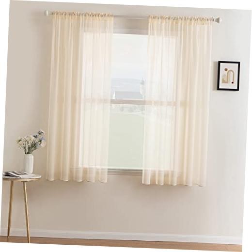 Window Sheer Curtains for Bedroom Solid 38"W x 63"L (Pack of 2) Cream Beige