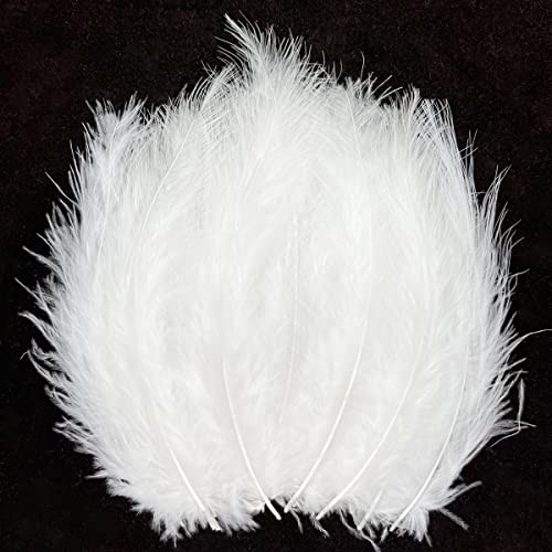 100pcs Feathers Fluffy Turkey Marabou Feathers 4-6 Inches for Crafts White