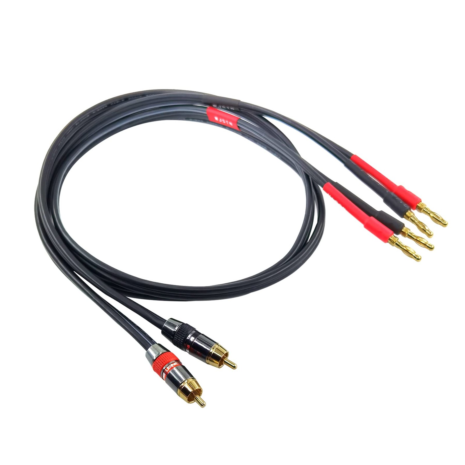 WJSTN Male RCA to Banana Plug Speaker Cable 3Feet, Black & Red