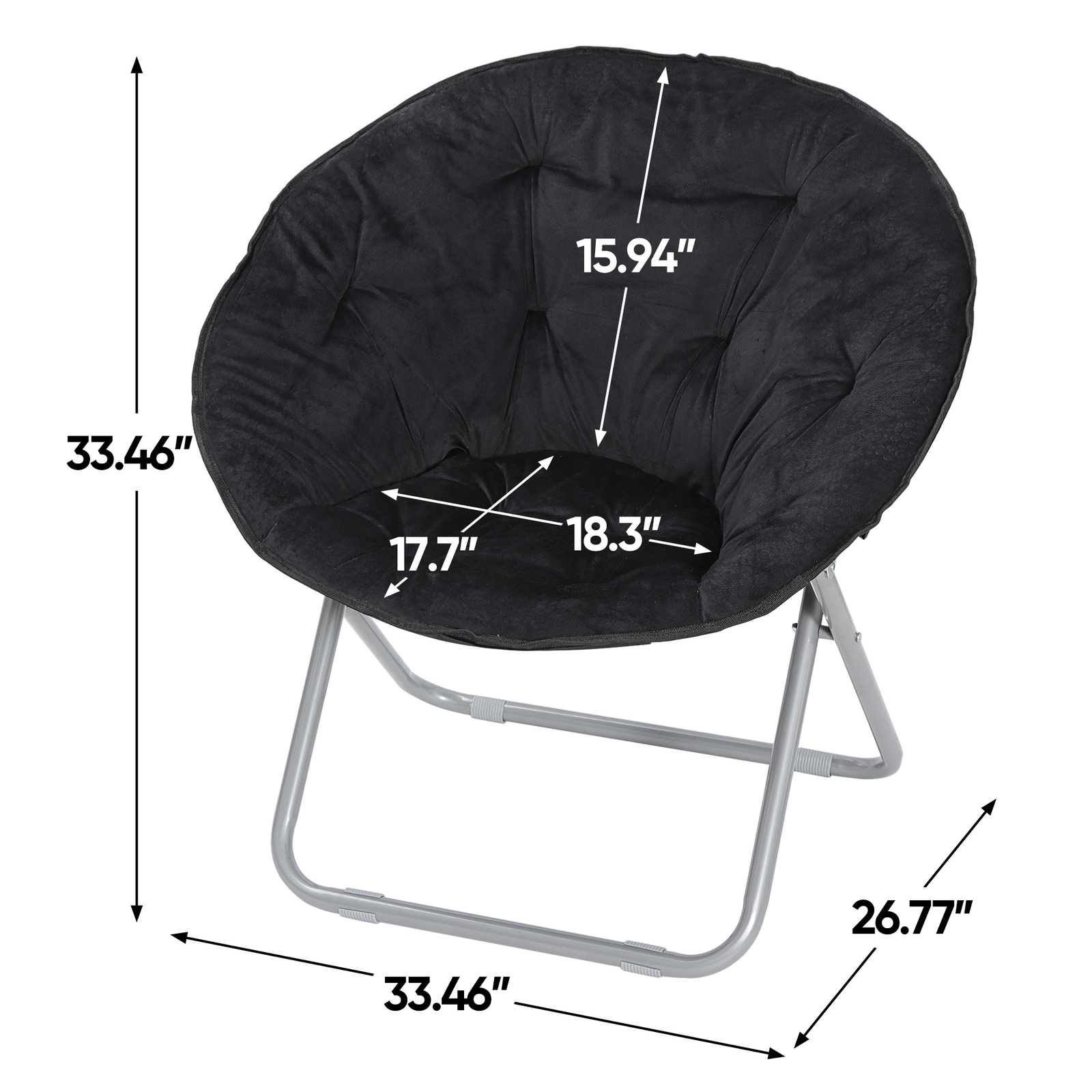 Saucer Chair for Adults Faux Fur Circle Chair Foldable Comfy Accent Seat Black