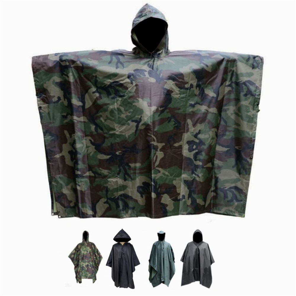 Camo PVC Wet Weather Rain Poncho Military Style Tarp Shelter Bivy Tent