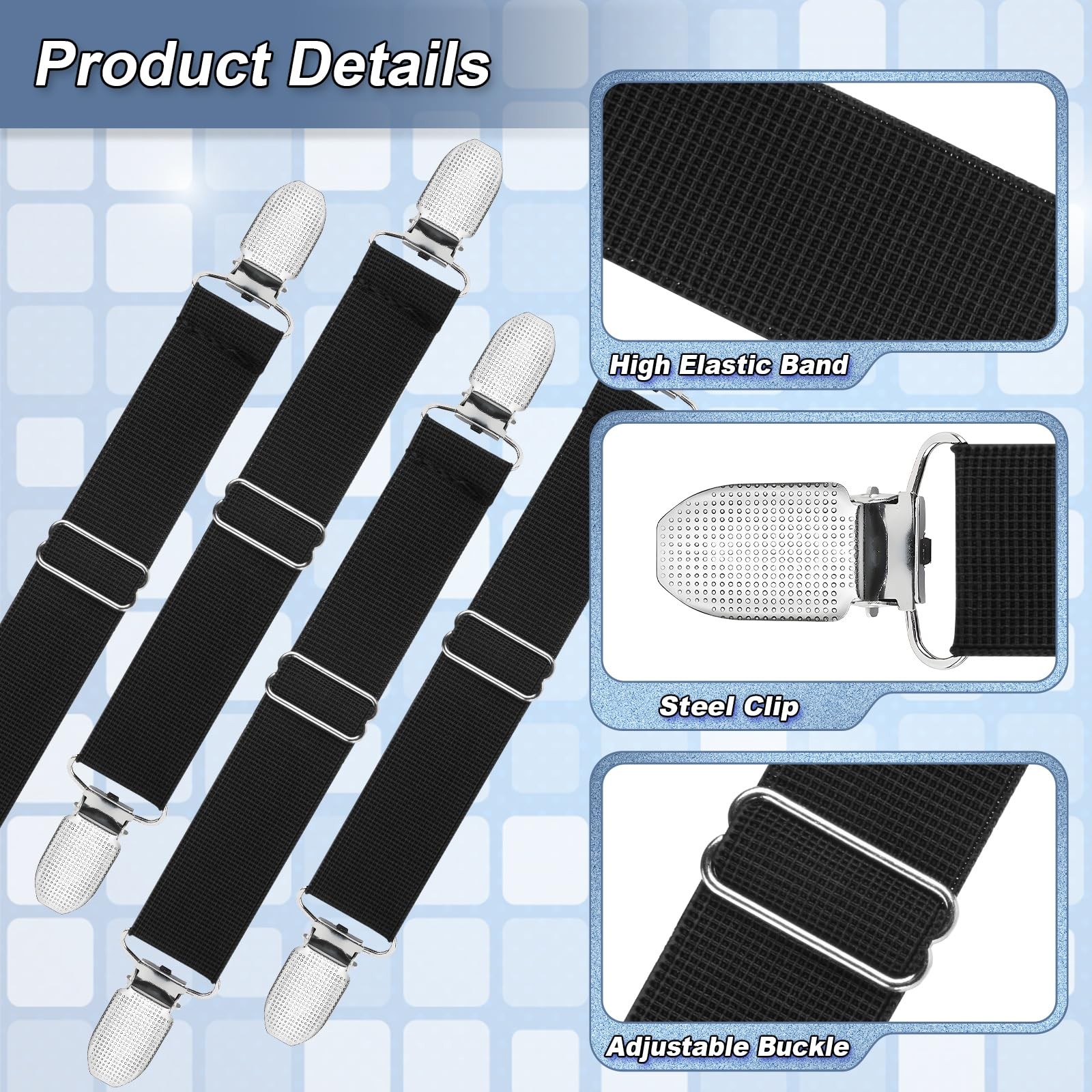 Cosmos 4 Pcs Adjustable Elastic Boot Straps Stirrup Pants Clips Black