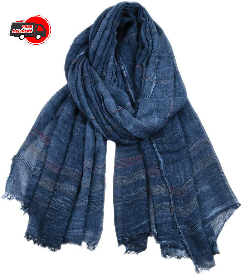 Unisex Striped Soft Scarf Cotton Linen Lightweight Large Scarves 75 x 35 inches