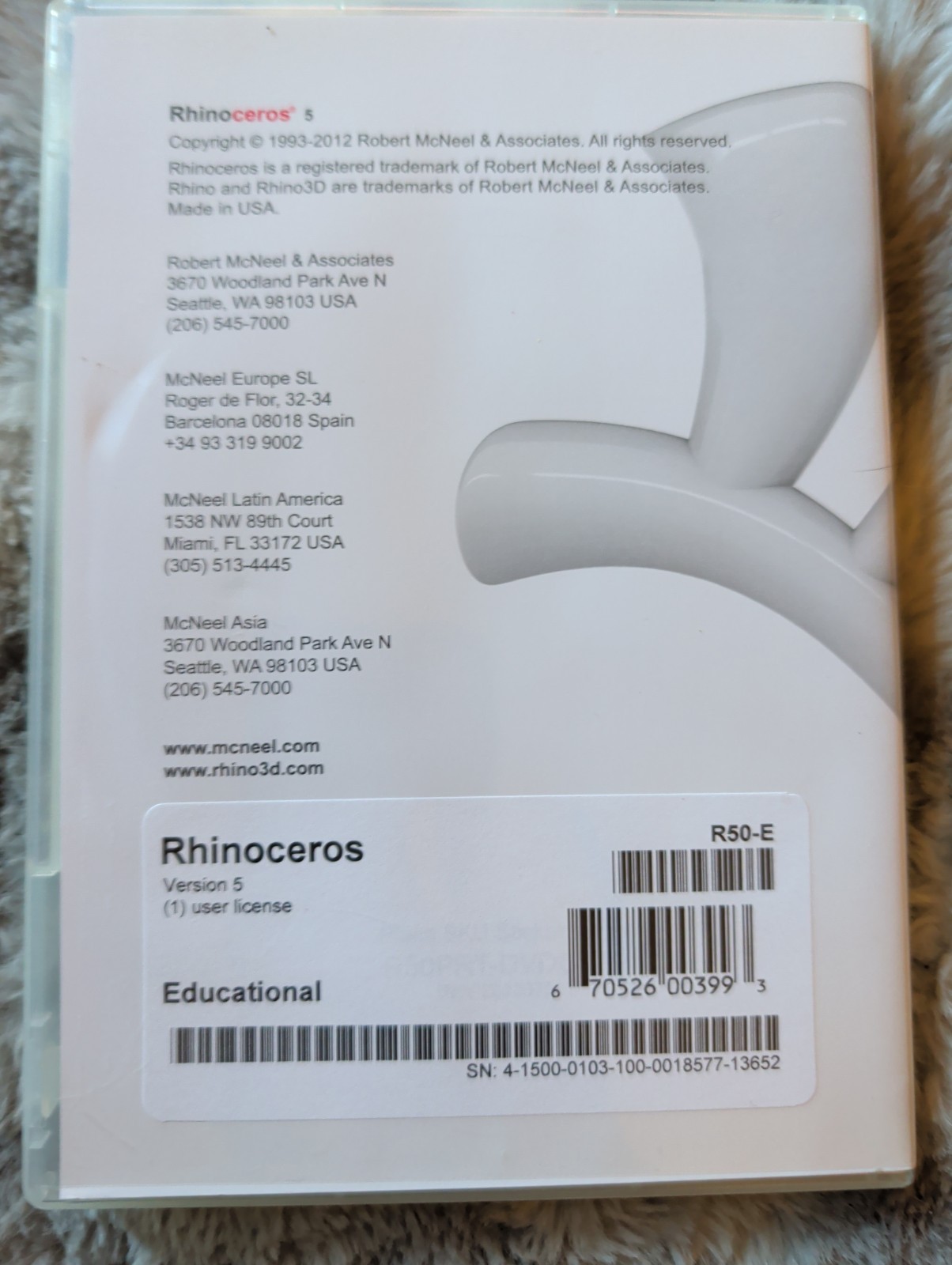 Rhinoceros Version 5 R50-E w/Liscense Key