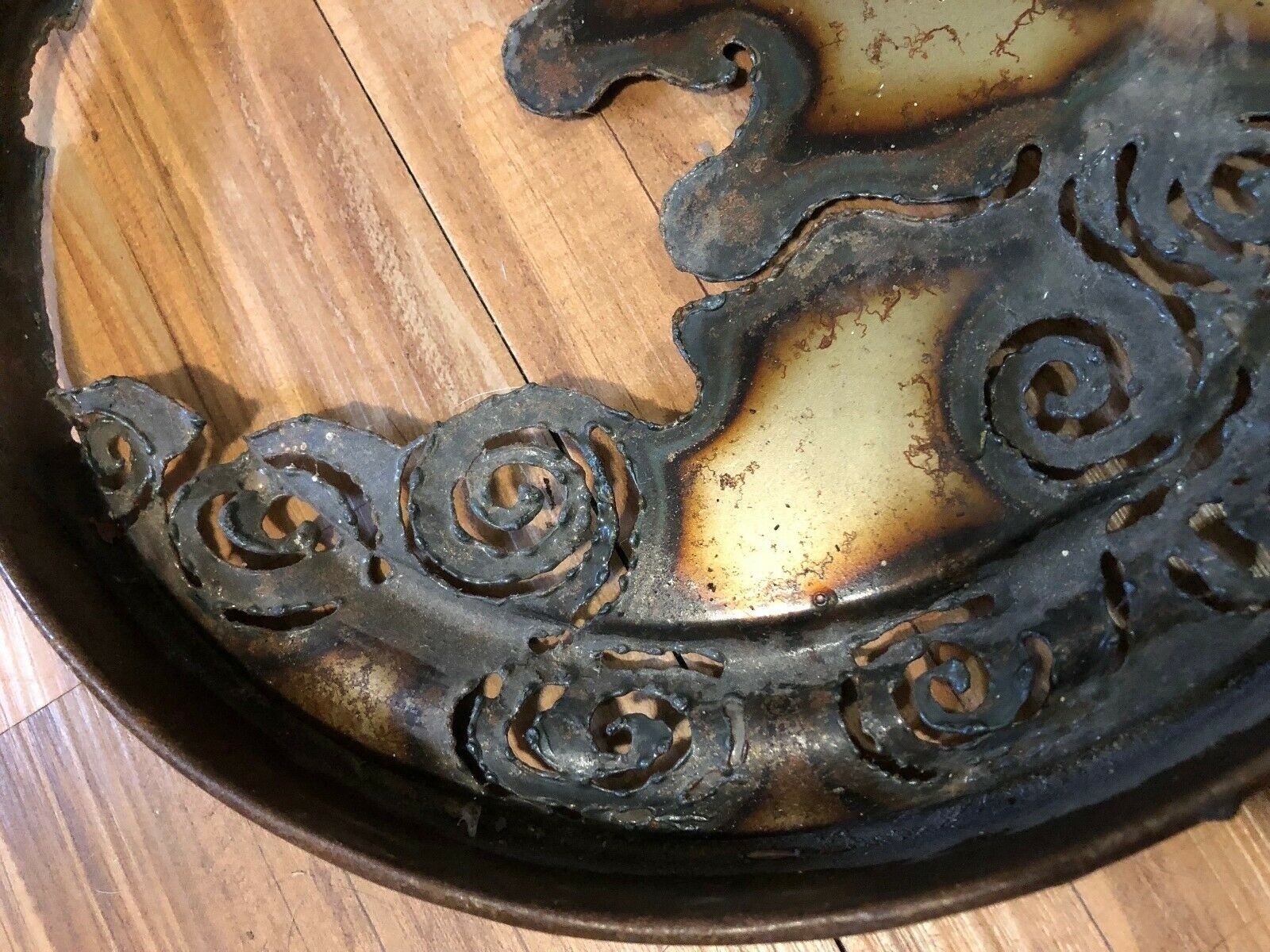Vintage metal cut out Folk Art Man in the Moon Rusty Metal Lid