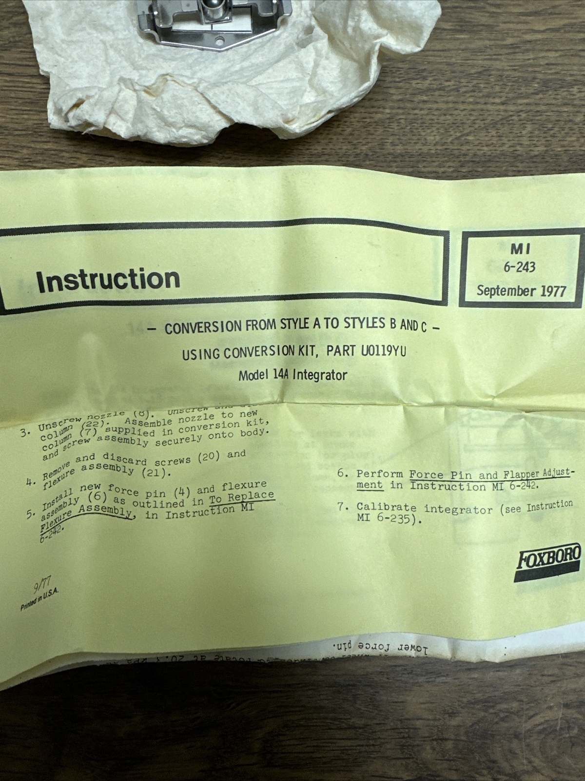 Foxboro,U0119YU,Conversion Kit From Style A to B&C