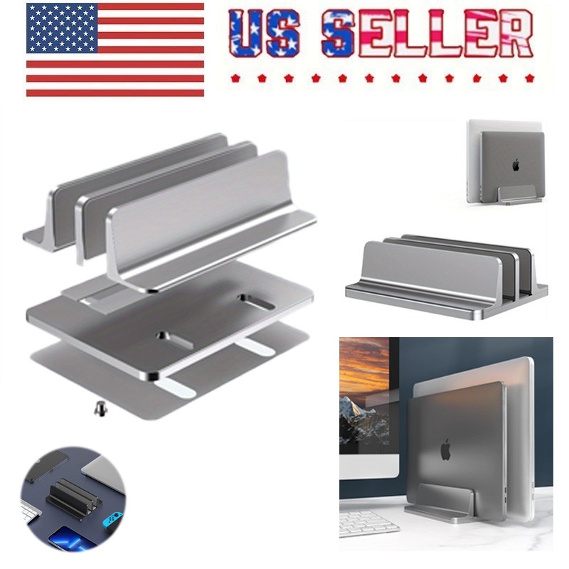 Adjustable Dual Slot Vertical Aluminum Laptop Desk Stand Holder For MacBook