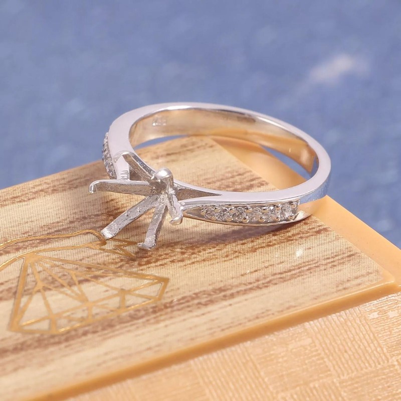 925 Sterling Silver 6 Prong Engagement Ring Setting 8 mm Round Semi Mount Ring