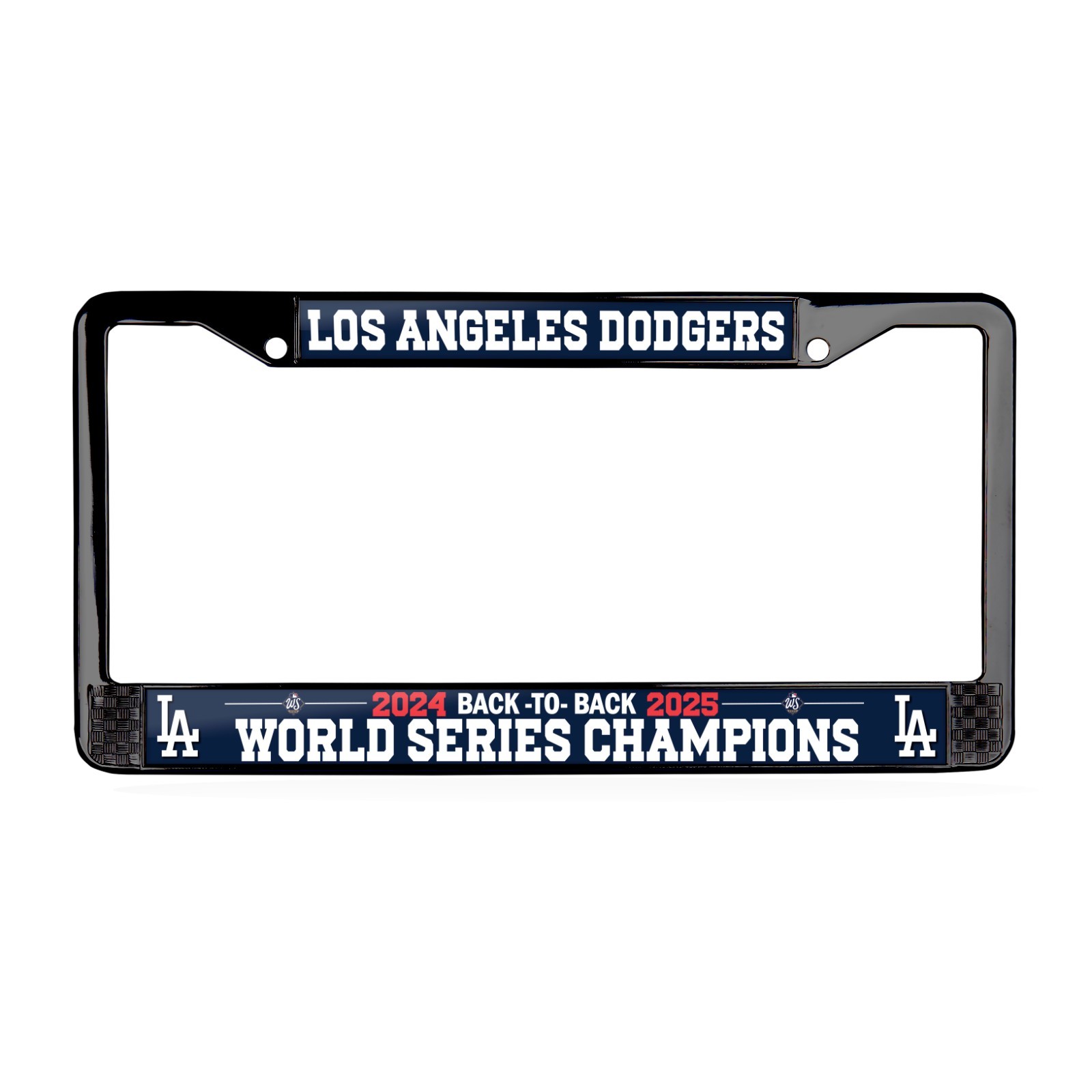 LA Dodgers Back to Back 24-25 WS Champs Polyurethan 2-Hole Black License Plate