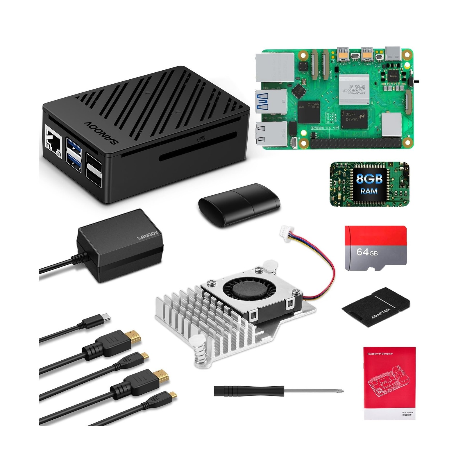 Raspberry Pi 5 Kit 8GB RAM with Active Cooler and Pi 5 27W 5.1V5A Power Suppl...