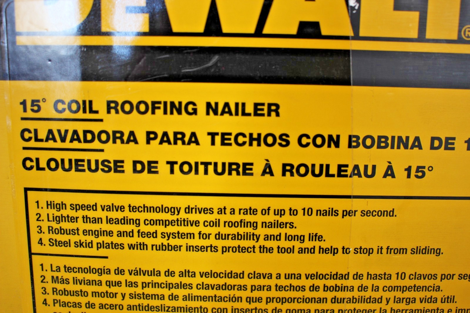 DEWALT DW45RN 15 Degree Coil Roofing Nailer - TOOL ONLY