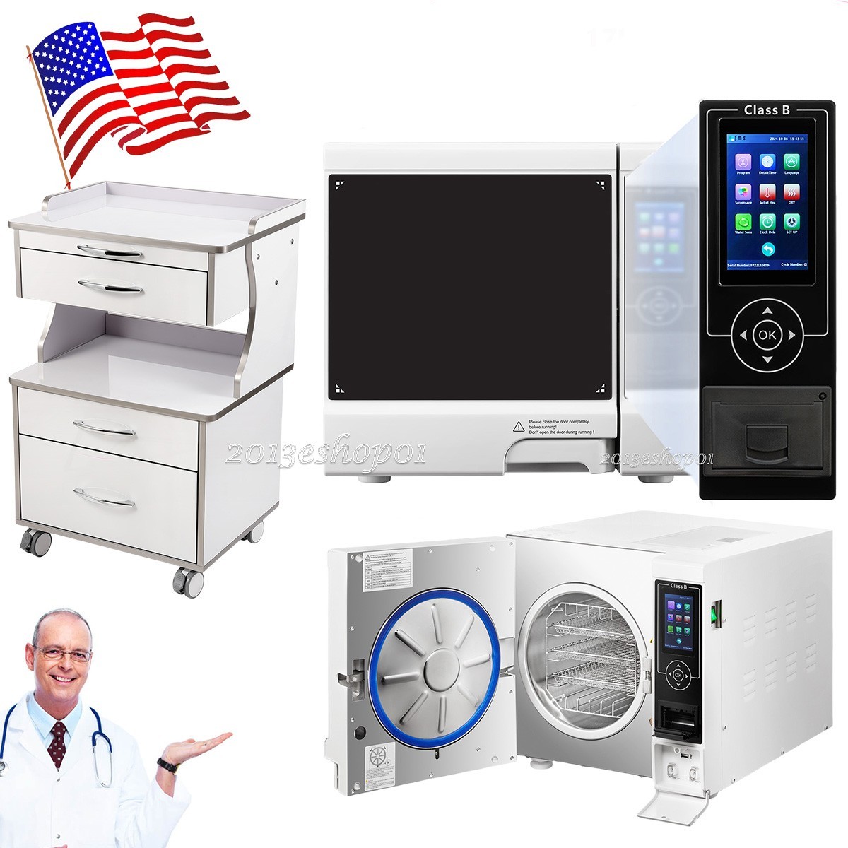 Dental Class B Autoclave Steam Sterilizer /3 Drawers Medical Cabinet Trolley