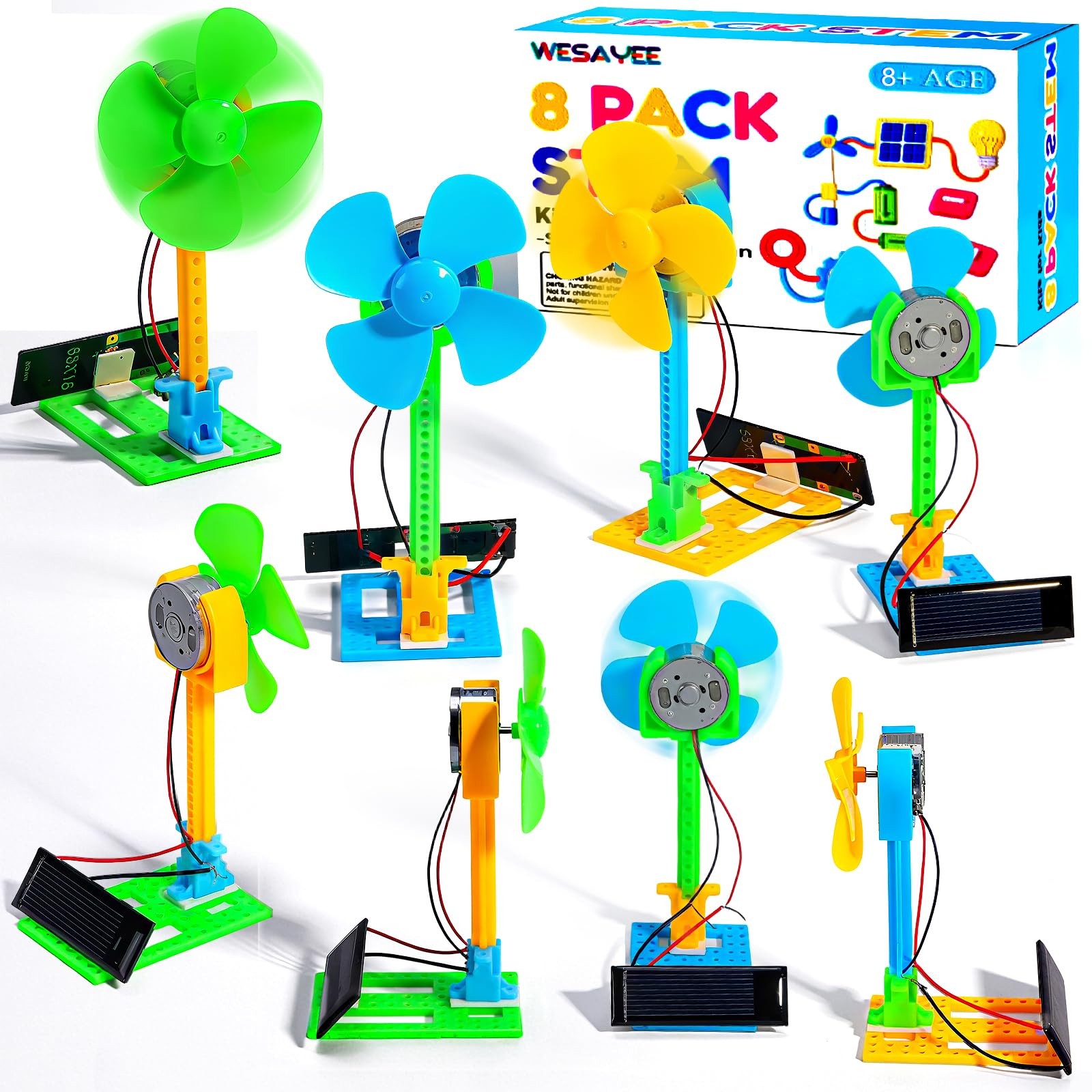 Bulk STEM Kits - 8 Set Solar Powered Fans, Science Kits for Kids Age 8-12 12-...
