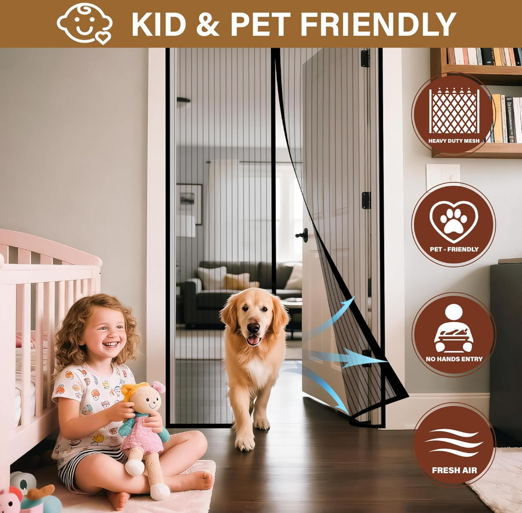 Magnetic Screen Door-Portable mosquito net door -Fit Door Size 38.0 x 83.0'' Re