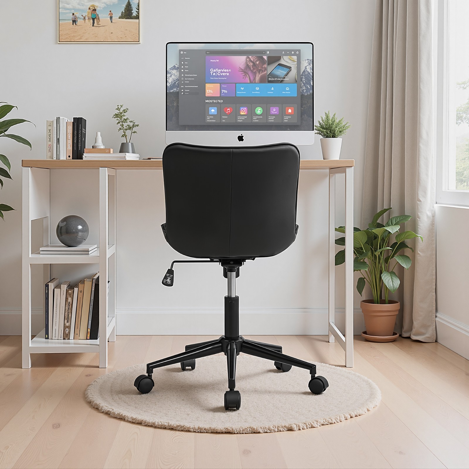 PU Leather Armless Mid Back Adjustable Height Swivel Office Chair Space Saving