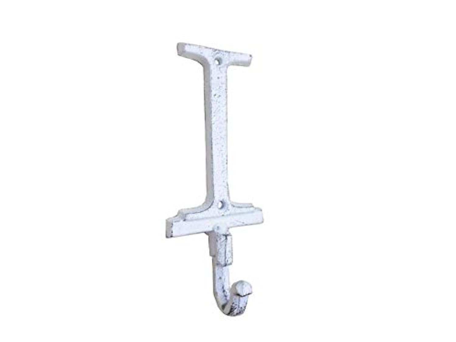 Hampton Nautical Whitewashed Cast Iron Letter I Wall Hook, 6", Decorative