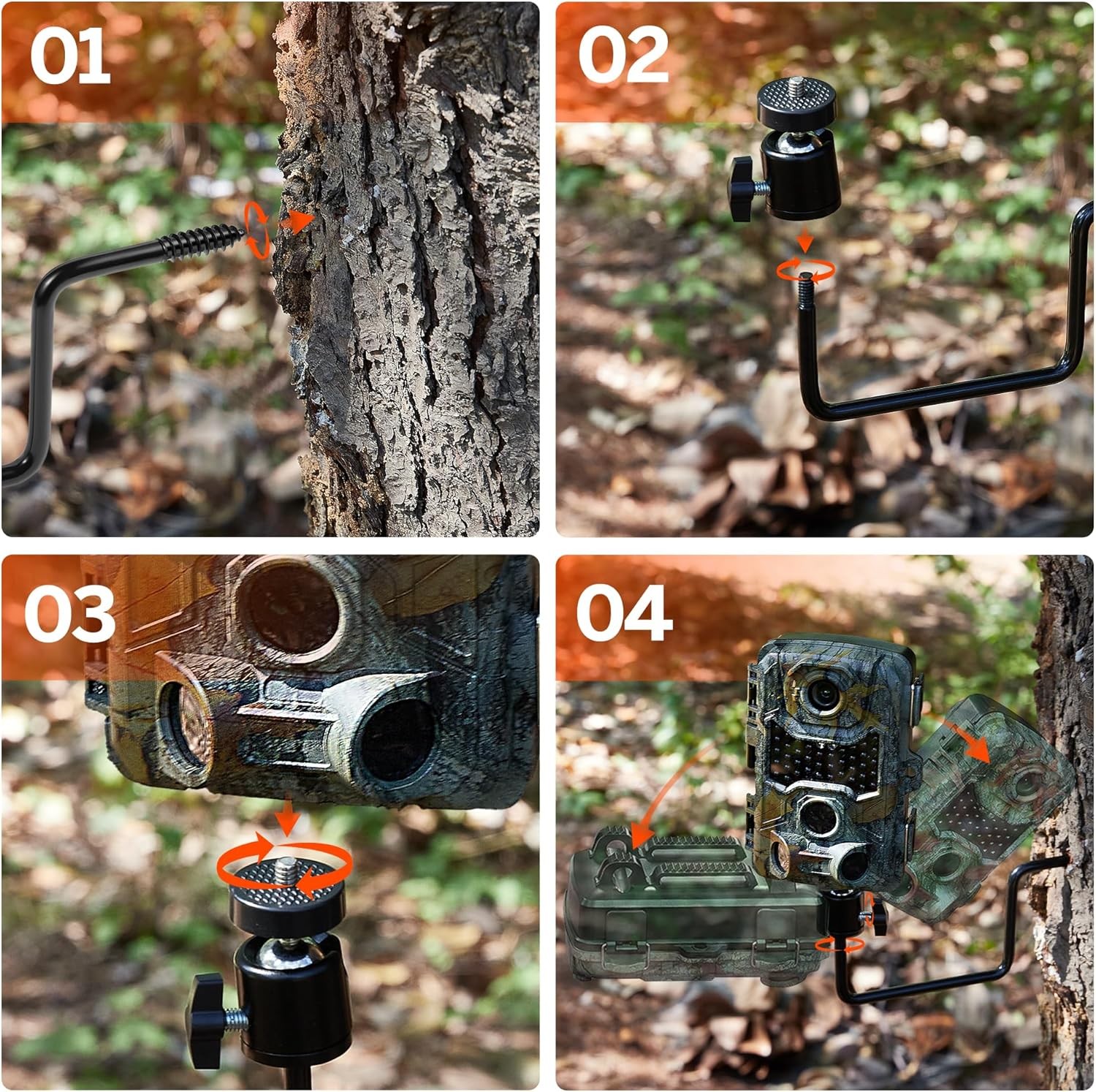 Trail Camera Tree Mount 4 Pack Tracking Bracket Tree 1/4" x 20 Screw，360°