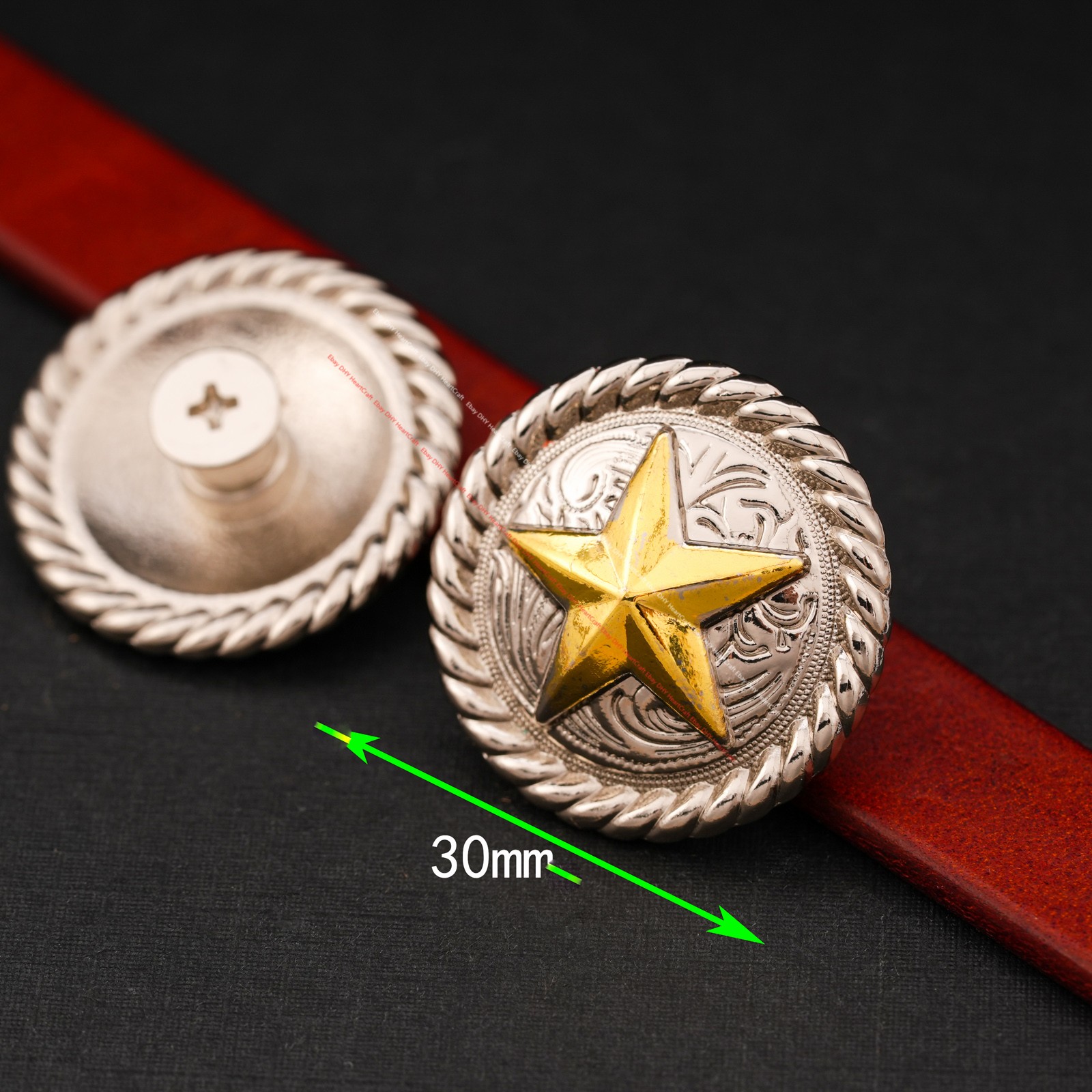 5X 1-1/4" Bling Silver Western Gold Texas Star Leathercraft Belt Saddles Conchos