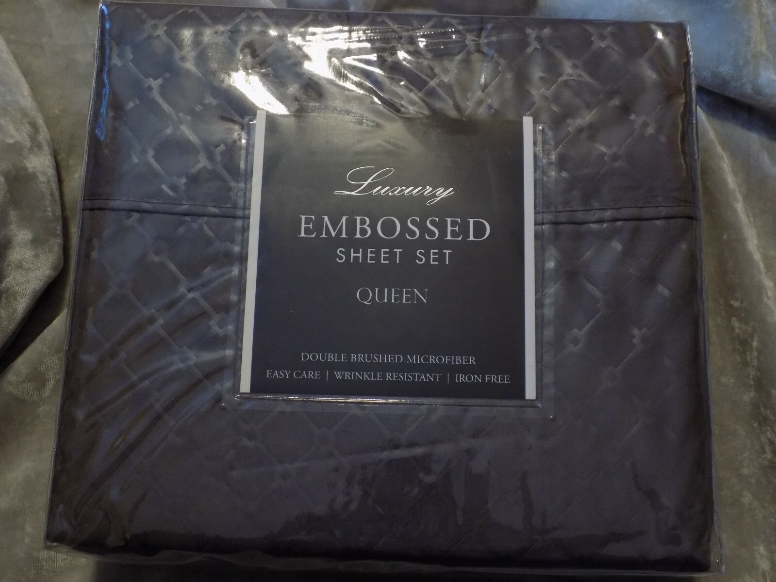 Gray Microfiber Embossed Queen Sheet Set Soft Bed 4 pc Deep Pockets NEW!